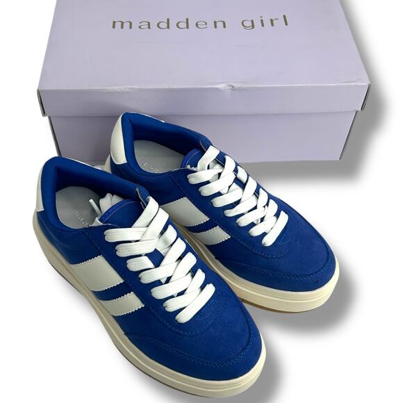 NEW Madden Girl Blue Sneakers Size 6 Lace Up Low Top Platform Faux Suede Skater - Picture 8 of 10